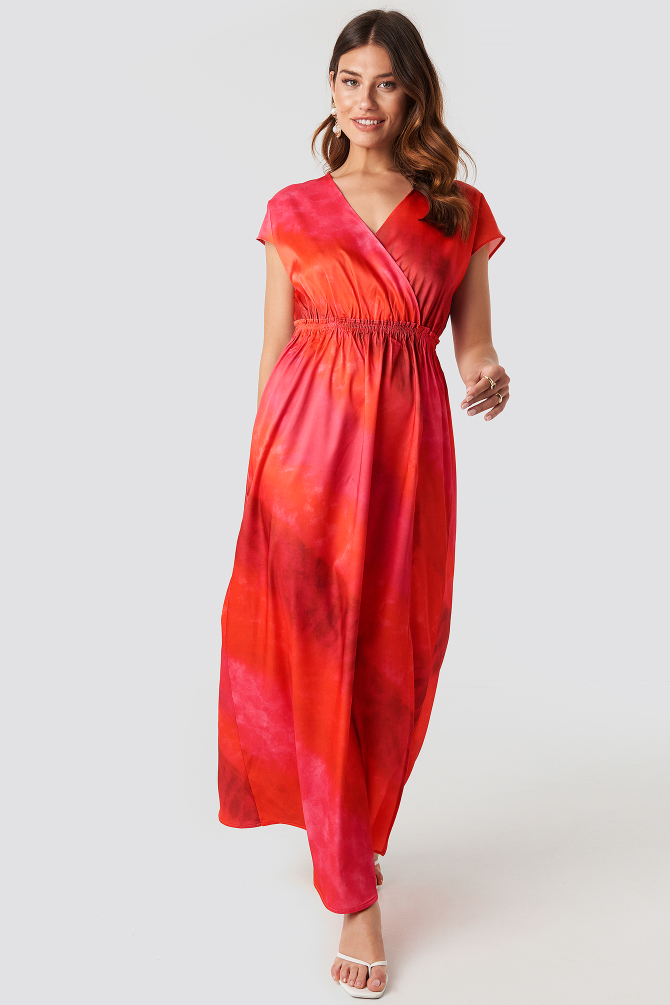 Tie Dye Wrap Maxi Dress Red | na-kd.com